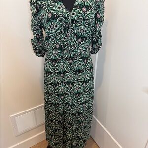 ba&sh Black and Green Paisley-Print Maxi Dress